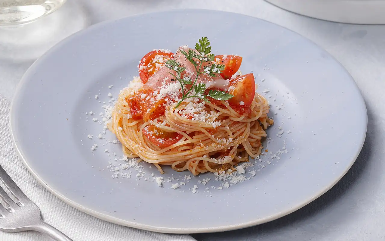 生ハムとトマトの冷製パスタ