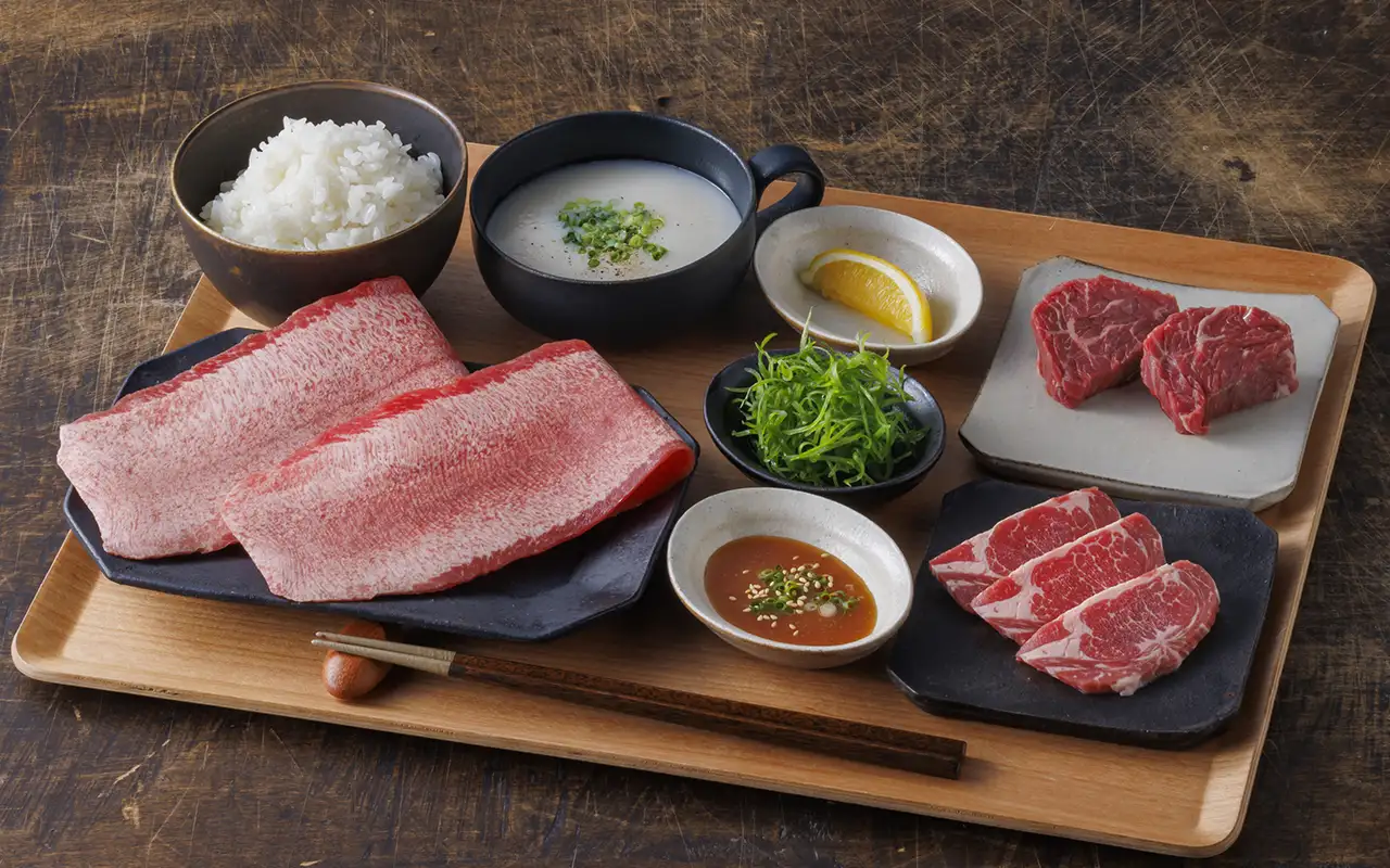 京都産九条ネギ塩の大判牛タン、牛タンカルビ＆ハラミ定食